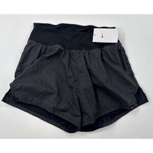 Nike Running Shorts Womens Medium Black 2 in 1 Biker Lined Loose Zip Pocket NEW
